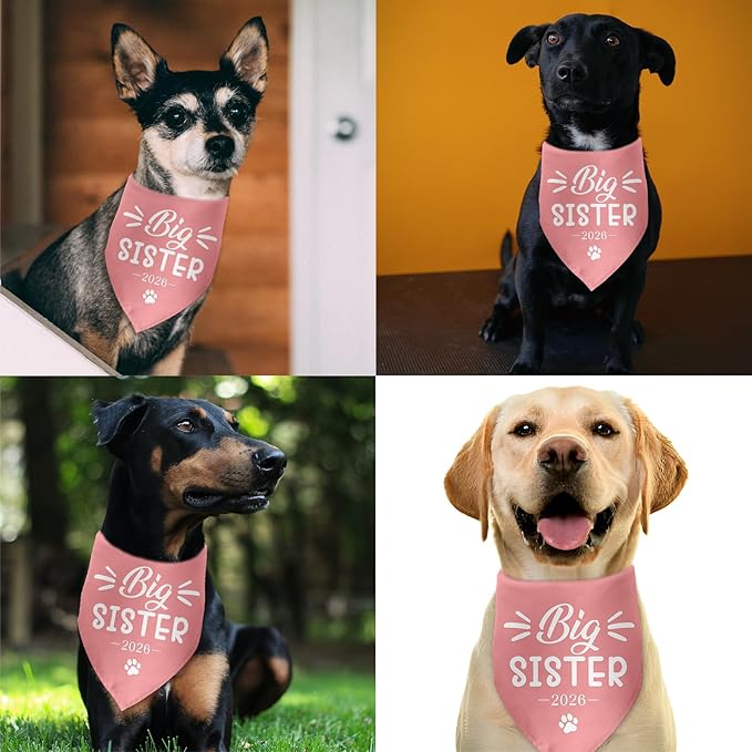 Big Sister 2026 Dog Bandana Gender Reveal Big Sister Baby Announcement Gift Pregnancy Announcement Photo Prop for Dog Lover Pet Scarf Accessories for Small Medium Large Dog