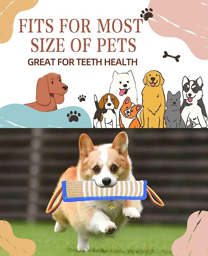 Clysoru Dog Tug Toy Dog Tough Jute Bite Pillow Lasting Training Equipment Two Flag Handles Puppy to Large Dogs Interactive Toy war Toys for Aggressive chewers