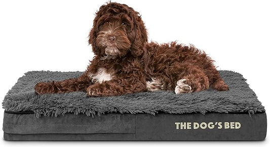 The Dog’s Bed Orthopedic Memory Foam Dog Bed, Medium Grey Fur 34x22, Pain Relief for Arthritis, Hip & Elbow Dysplasia, Post Surgery, Lameness, Supportive, Calming, Waterproof Washable Cover