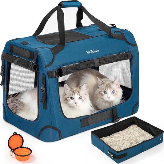 Extra Large Cat Carrier for 2 Cats, Soft Pet Car Travel XL Bag for Large Big Cat 20lbs+, for Two Cats Long Trips Ride 24"x16.5"x16.5" with Litter Box