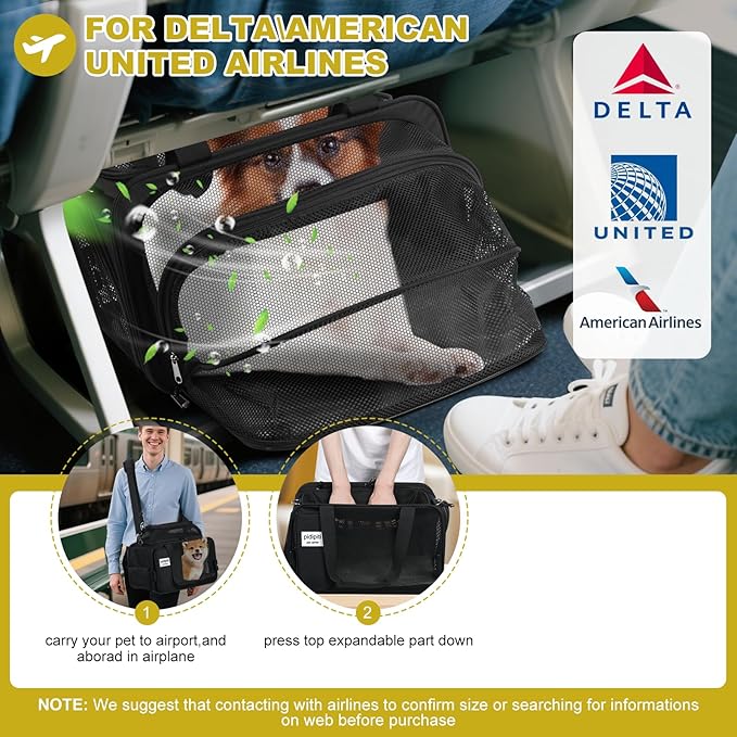 top and 1 Side Expandable, 17x11x11 Soft-Sided pet Carrier, TSA and American/Delta/United Airline Approved,for Small Dog/Puppy/cat underseat in Airplane and Vet.