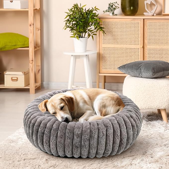 Cat Bed Round, Washable Calming Pet Bed, Ultra Soft Puppy Bed for Small Dogs with Non-Slip Bottom(24×24inch, Grey)