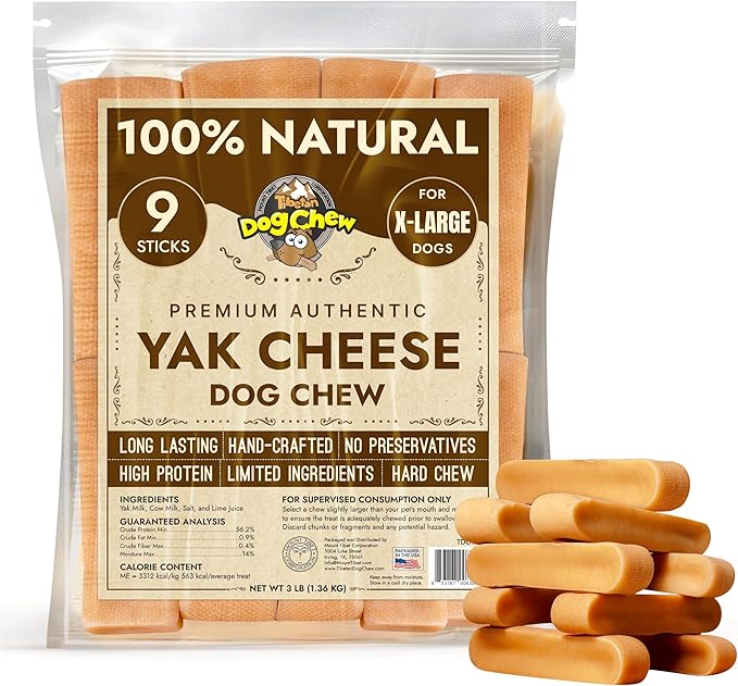 Tibetan Dog Chew Yak Cheese Sticks - Natural Treats for Extra Large Dogs, Long-Lasting, Easy Digest, Perfect for Aggressive Chewers, Grain and Gluten-Free, 9 Durable Chews