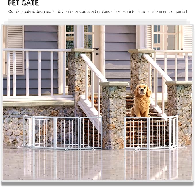 4NM Metal No Drilling Expandable Puppy Dog Gate, Wide 54", Tall 24" Small Free Standing Pet Gate, Doggie Gates for Dogs Outdoor or Indoor, with 2PCS Support - White