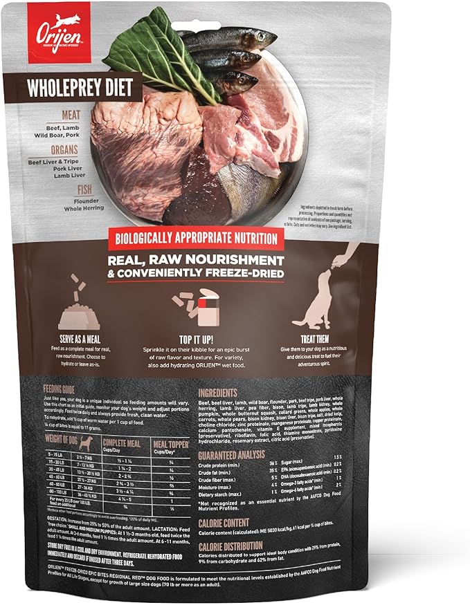 ORIJEN Epic Bites Freeze-Dried Dry Dog Food Regional Red Recipe 6oz Bag