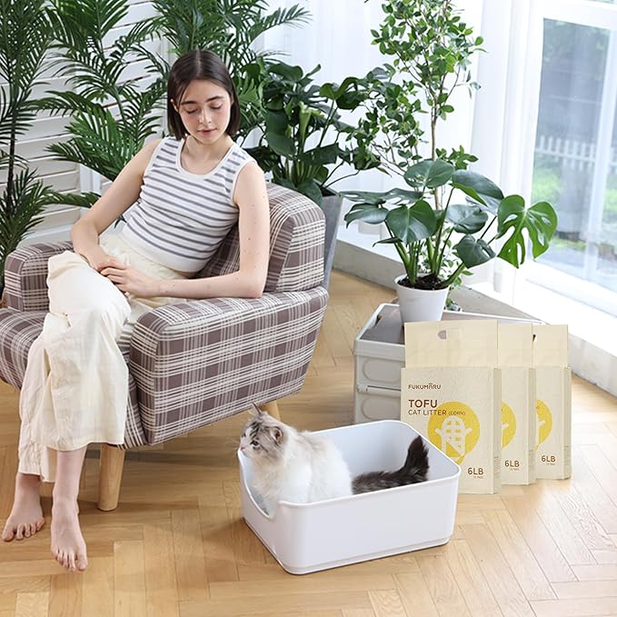 FUKUMARU Corn Cat Litter, 5.5 LBS Flushable Cat Litter Clumping, Dust Free Corn Cats Litter, Natural Unscented, Low Tracking Kitty Litter Pellets, 24/7 Odor Control