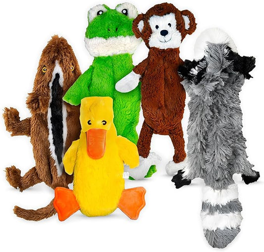 FGA MARKETPLACE Racoon-Squirrel-Duck-Frog-Monkey Flat NO Stuffing NO Squeak Plush Dog Toy, Funny Style Will Entertain Your Pet for Hours