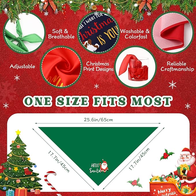 200 Pcs Christmas Dog Bandanas Bulk with Holiday Sayings, Washable Adjustable Pet Triangle Scarf Bibs, Xmas Grooming Accessories for Small Medium Large Dogs Cats Christmas Costume Decor