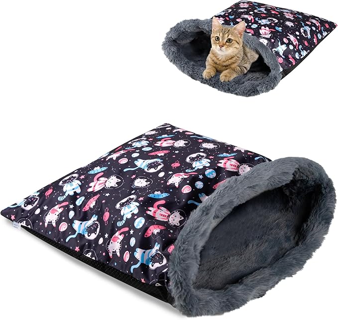 Paw Legend Covered Cat Bed Cave Sleeping Bag for Indoor Cats Hideaway Self-Warming Cozy Pet Nest Mat Winter Snuggle Sack Burrow Bed 21.9" x 23.6"