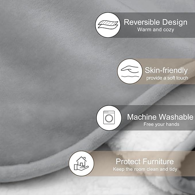 gogobunny Waterproof Pet Blanket for Small Dogs and Cats, Reversible Sherpa Fleece Soft Plush Throw for Couch Protection, Washable Furniture Protector (Grey, 30x30 inches)