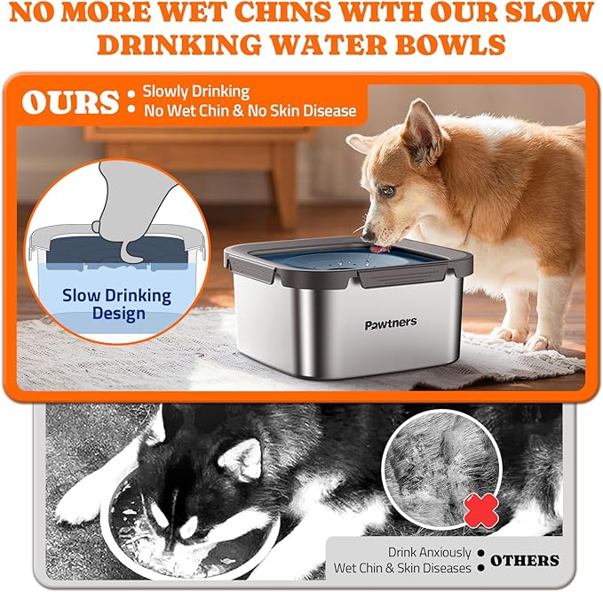 Dog Water Bowl No Spill, 4.5L Stainless Steel Dog Floating Bowl, Slow Water Bowl for Dog with Filter, Non-Slip Base, No Splash Water Bowl for Medium Large Messy Drinkers Blue