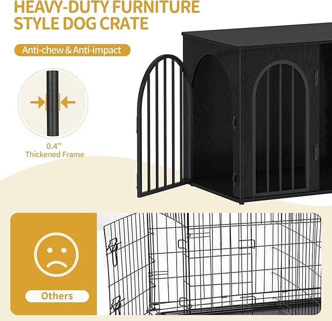 26.8'' Wooden Dog Crate Furniture, Indoor Dog Kennel Dogs Cage for Small Dogs, Heavy Duty Dog Crates Decorative Pet House End Side Table TV Stand, Black DFC85504B