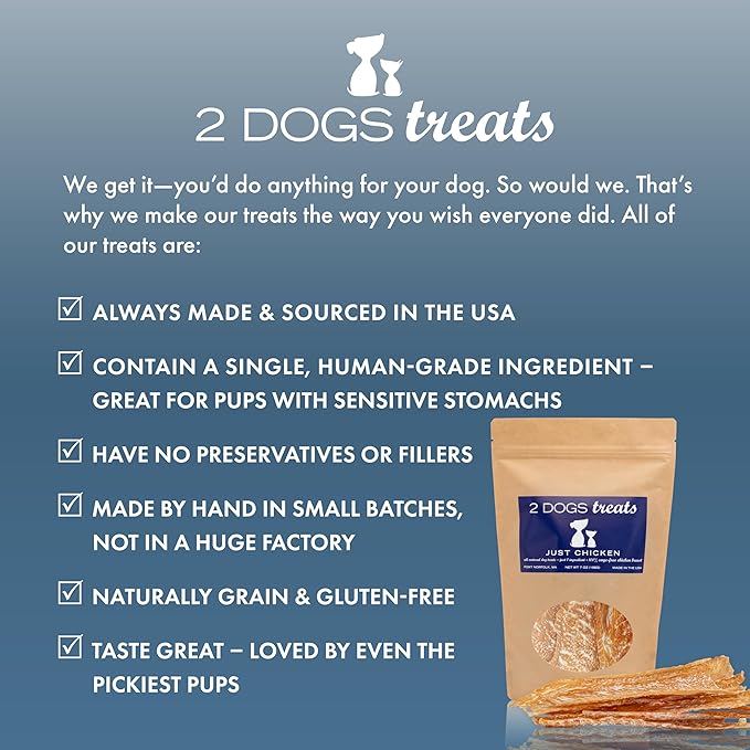 Just Chicken Jerky | 100% USA-Sourced, Single-Ingredient, Great for Sensitive Stomachs, Human-Grade USDA Chicken, Grain-Free, Allergy-Friendly, High Value for Training | 2 Pack