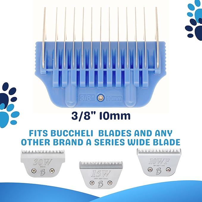 10MM 3/8" Cut Wide Clipper Guard Attachment for A5 Type Blade | Stainless Steel Blade for Professional Groomers and Stylist | Snap-On/Off Design