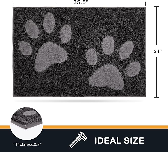 PURRUGS Dirt Trapping Door Mat 24" x 35.5", Non-Skid/Slip Machine Washable Microfiber Entryway Rug, Dog Doormat, Super Absorbent Welcome Mat for Muddy Wet Shoes and Paws, Charcoal