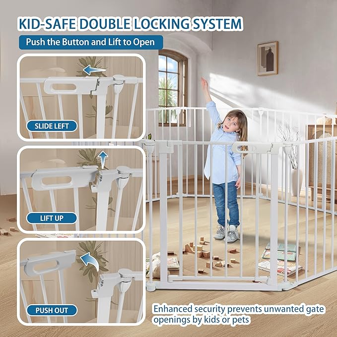 BalanceFrom Easy Walk-Thru Safety Gate for Doorways and Stairways with Auto-Close/Hold-Open Features, 29-Inch Tall, 205-Inch Wide, White