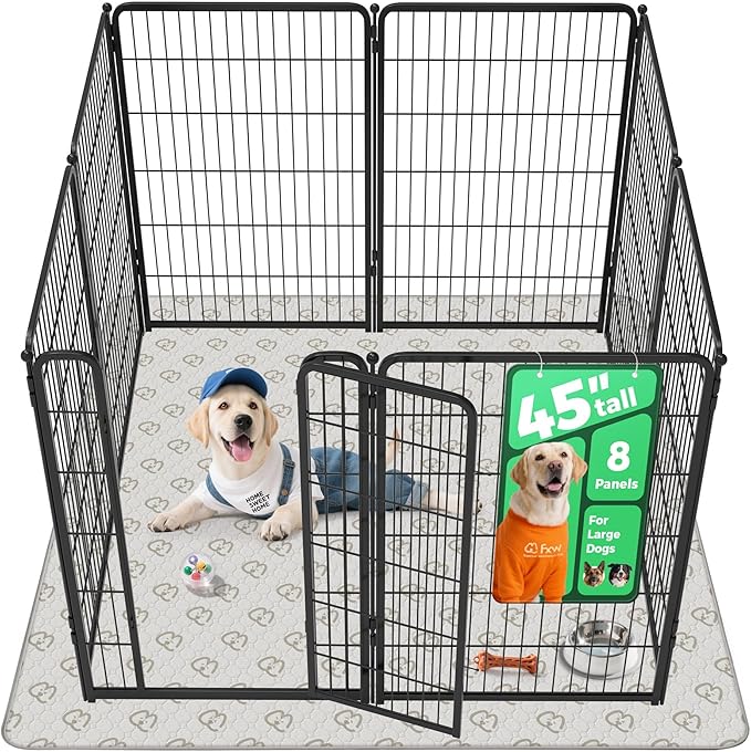 FXW Homeplus Unleashed Indoor Dog Playpen - Stress-Free and Safe Play, Heavy Duty 45 Inch 8 Panels with Washable Pee Pad for Large Dogs, Black│Patented