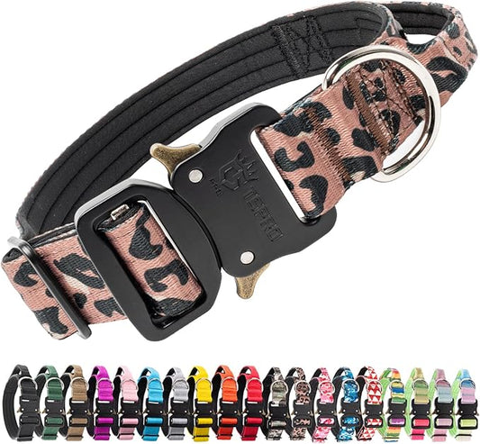 TSPRO Premium Dog Collars Tactical Dog Collar with Handle and Heavy Duty Quick-Release Metal Buckle Durable Thick and Adjustable for Medium to Large Dogs (Leopard Print M)