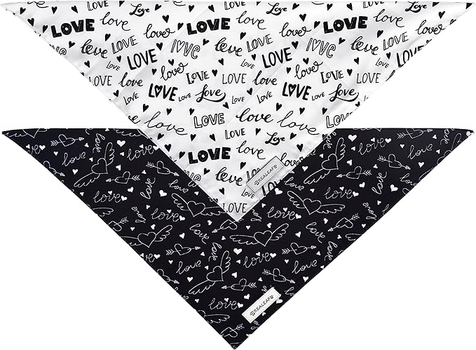 Realeaf Wedding Dog Bandanas 2 Pack, Reversible Love Pet Scarf for Boy and Girl, Premium Durable Fabric, Black and White Bandana for Small Medium Large and Extra Large Dogs (Small)