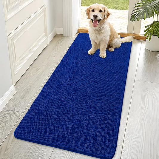 OLANLY Dog Door Mat for Muddy Paws 70x35, Absorbs Moisture and Dirt, Absorbent Non-Slip Washable Doormat, Quick Dry Chenille Mud Mat for Dogs, Entry Indoor Entryway Carpet for Inside Floor, Royal Blue