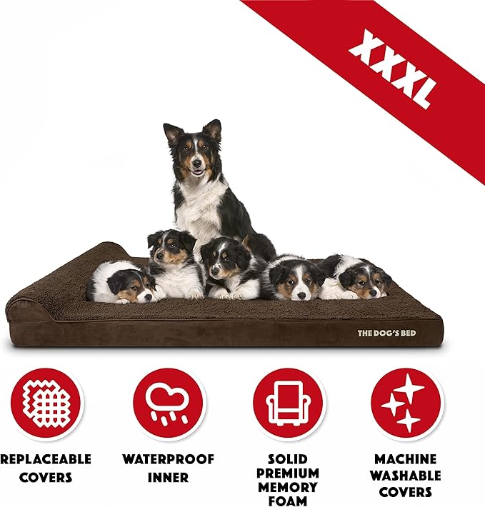 The Dog’s Bed Orthopedic Headrest Dog Bed XXXL Brown Plush, Memory Foam, Pain Relief for Arthritis, Hip & Elbow Dysplasia, Post Surgery, Lameness, Waterproof Washable Cover