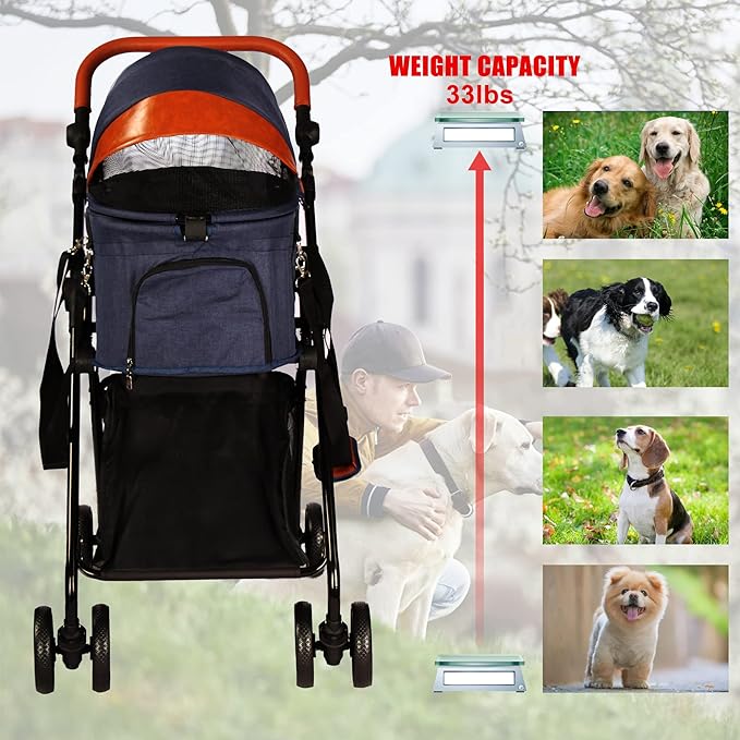 2 in 1 Pet Stroller, Detachable Pet Cart with 4 Wheels & Removable Carrier for Small Dog/Cat, Foldable Portable Waterproof Jogging Travel Carrier Cage w/Storage Basket & Adjustable Handle