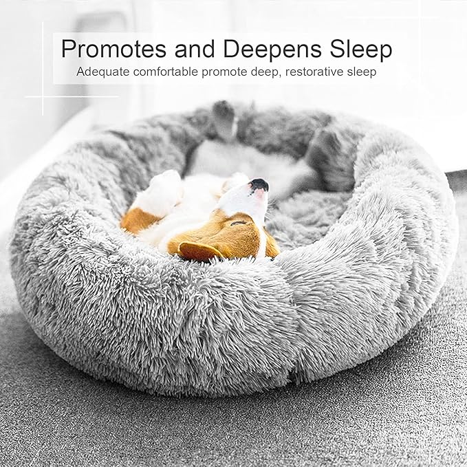 Dog Bed, Cat Calming Bed, Faux Fur Pillow Pet Donut Cuddler Round Plush Bed for Large Medium Small Dogs and Cats