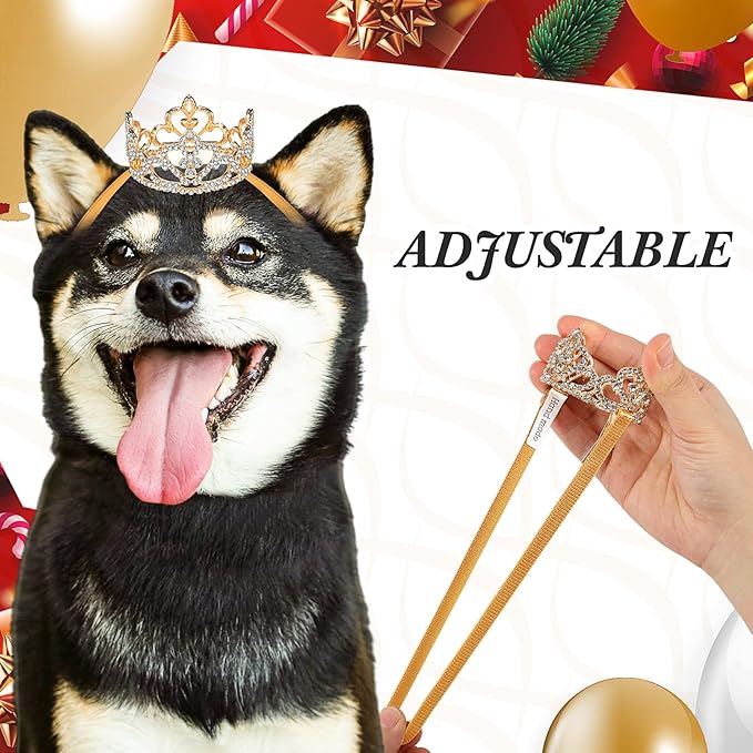 2 Pcs Dog Crown Headband Dog Tutu Dress Set Crystal Rhinestone Tiara Crown Tutu Skirt Pet Dress Costume for Puppy Birthday Party Wedding Photo Prop Costume(Black Gold,Large)