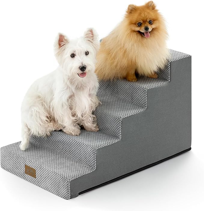 Slope Dog Stairs for Small Dogs 17.7" H, Pet Steps for Bed, Couch with Certified Foam, Non-Slip Dog Ramp Ladder for Puppy Older Cats, 5 Step, Grey
