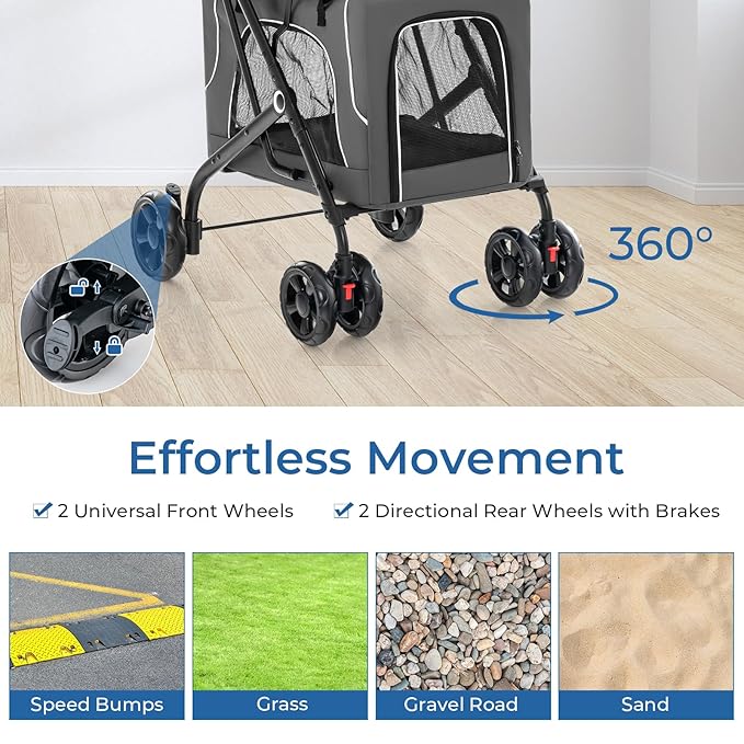 Giantex Double Dog Stroller for 2 Dogs, Detachable Carriers, Safety Belt, 4 Lockable Wheels, Pet Travel Carrier Strolling Cart, Folding Cat Stroller for Small Medium Pets Dogs (Gray)