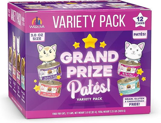 Weruva Wet Cat Food, Grand Prize Patés Variety Pack, 3oz Can, Pack of 12