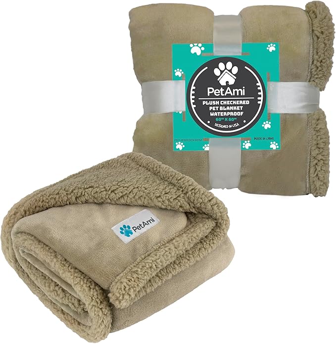 PetAmi Waterproof Dog Blanket for Small Medium Dog Puppy Cat Throw for Couch Cover Leakproof Protection, Sherpa Fleece, Reversible Soft Washable 29x40 Taupe Taupe