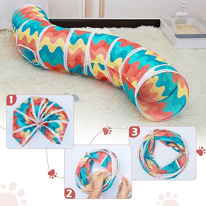 Glittme Cat Tunnel, Cat Tunnels for Indoor Cats, S-Shape Cats Cave with Cat Toys, Foldable Cat Tubes and Tunnels for Cats, Rabbit, Puppy, Guinea Pig