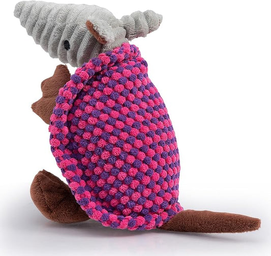 Hollypet Plush Dog Squeaky Toy Stuffed Armadillo Animal Pet Puppy Chew Toys with Clean Teeth for Small Medium Large All Breed Sizes Dogs, Rose Red and Purple,8 in