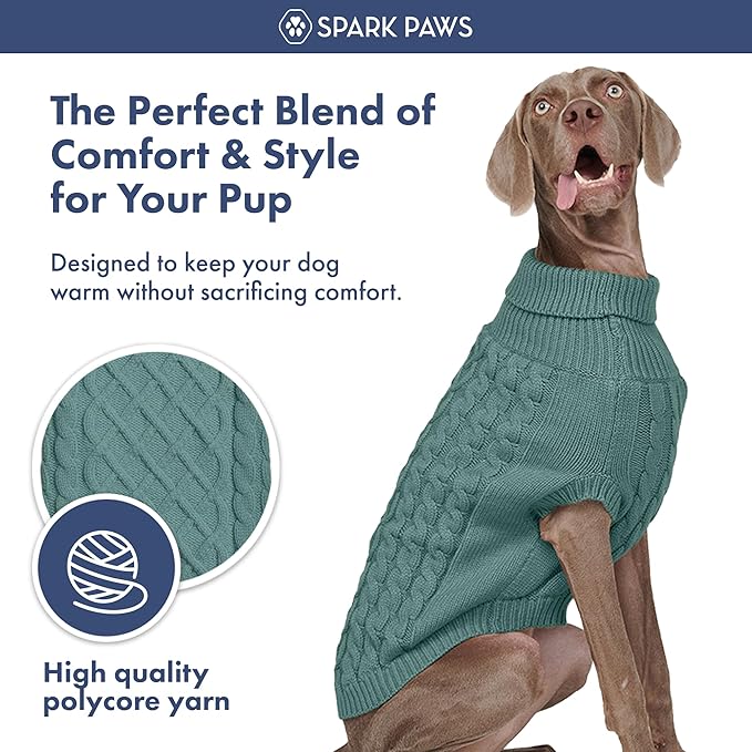 Spark Paws Knit Dog Sweater – Ultra Soft Warm Winter Dog Sweater for Small, Medium & Large Dogs – Stretch Fit Pet Sweater for French Bulldog, Pitbull, Girl & Boy Dogs Jacket, (Pine Green, L)
