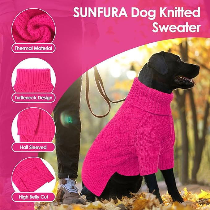 SUNFURA Small Dog Sweater, Turtleneck Dog Sweater for Cold Weather, Puppy Knitwear Pullover for Christmas Thanksgiving, Pet Winter Knitted Sweatshirt for Pug Dachshund, Hot Pink S