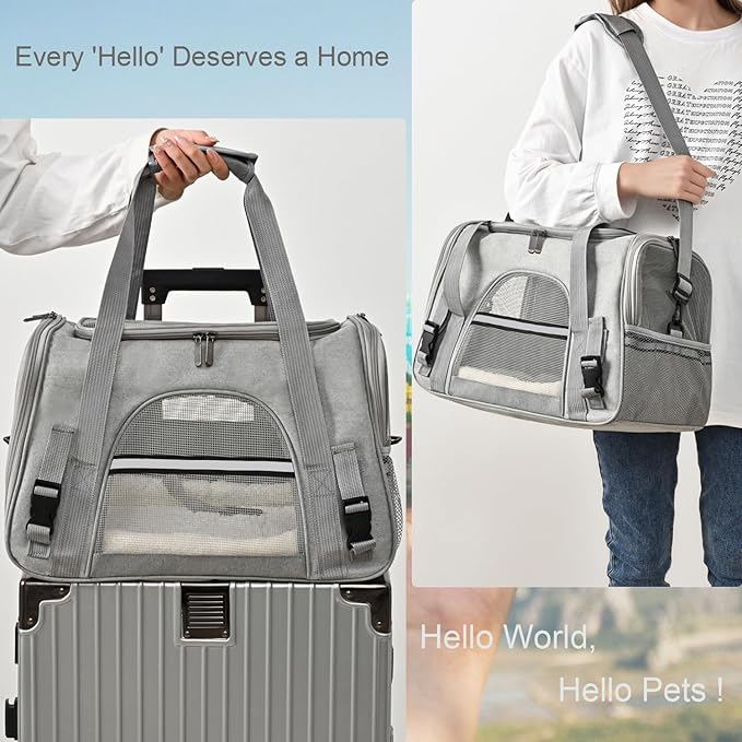 Dog Cat Carrier Soft for Small Pet Up to 16 Lbs TSA Airline Approved Travel Carrier Collapsible Puppy Car Mesh Bag 17.5 * 10.2 * 11.4 inch - Grey