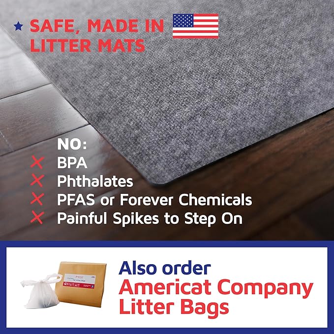 Cat Litter Mat by Americat – 36 x 28 Inches Machine Washable for Easy Clean, Waterproof & Made in USA – X Large Mat Traps Litter Around Cat Litter Box & Protects Floors