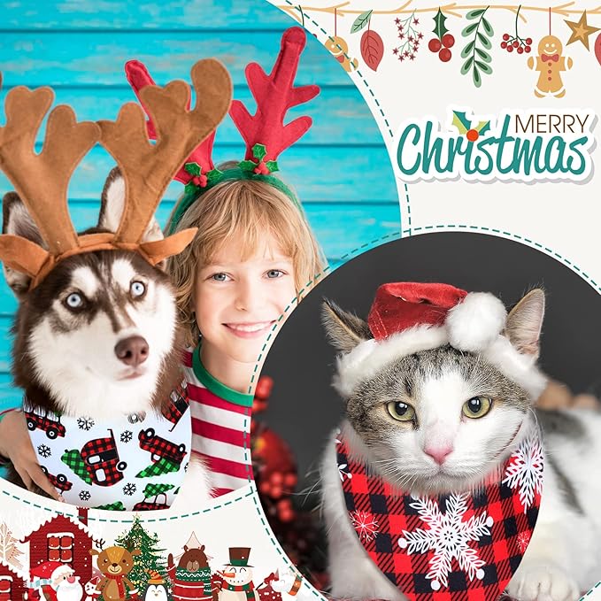 40 Pcs Christmas Dog Bandanas Bulk Adjustable Xmas Dog Scarves Bibs Triangle Reversible Puppy Bandana Pet Neckerchief Scarf Washable Cat Scarf for Small Medium Large Dogs Pet Grooming Accessories
