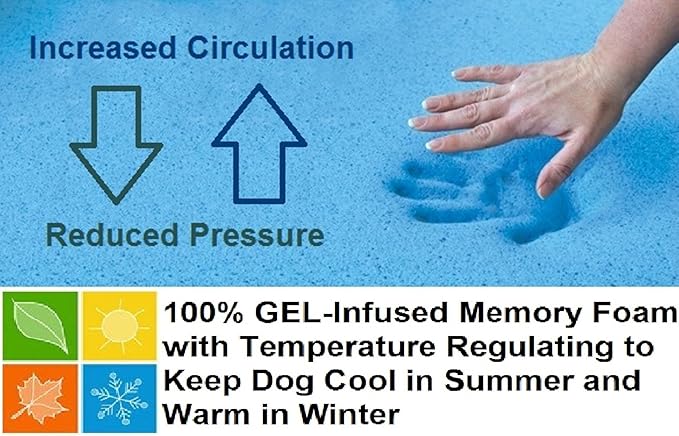 Dogbed4less Orthopedic Gel Cooling Memory Foam Dog Bed with Waterproof Liner and External Durable Suede Cover for Small to Medium Pet 35X20X4 Inches