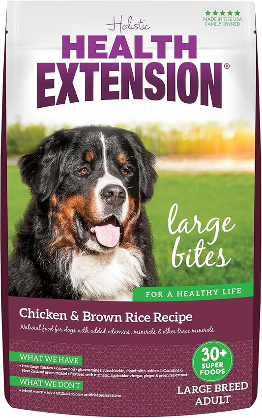 Health Extension Large Bites Chicken & Brown Rice Dry Dog Food (30 lb / 13.61 kg) - Protein-Rich Formula with Probiotics & Essential Nutrients for Larger Breeds