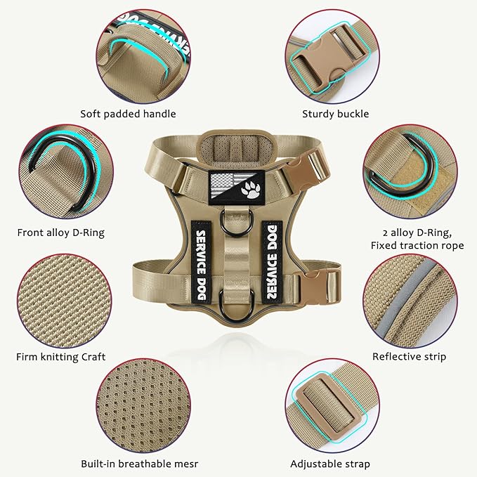 Demigreat Service Dog Harness, Reflective Dog Vest Harness with 5 PCS Patches, Adjustable Soft Oxford Pet Harness, Inner Layer Mesh, Easy to Control for Small Medium Large Dogs