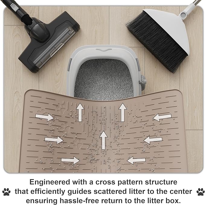 OHMO Cat Litter Mat Trapping Mat Premium Silicone Rubber 23.5x16 Beige, Waterproof and BPA Free Kitty Litter Box Mat, Easy to Clean and Keeps The Floor Tidy