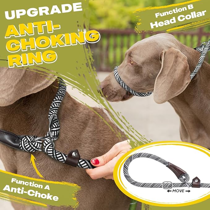Fida Durable Slip Lead, 6 FT x 1/2" Heavy Duty Dog Loop, Comfortable Strong Rope Leash for Large, Medium Dogs, No Pull Pet Training Leash with Highly Reflective, Grey