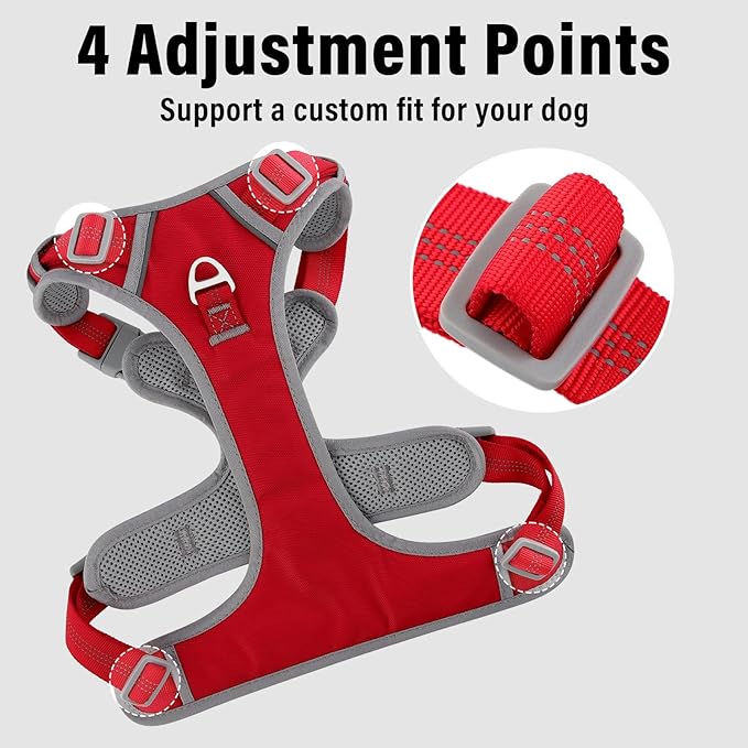 Plutus Pet No Pull Dog Harness, Release at Neck, Reflective Adjustable Dog Vest Harness, Easy Control Handle for Walking, for Small Medium Large Dogs, Red, S