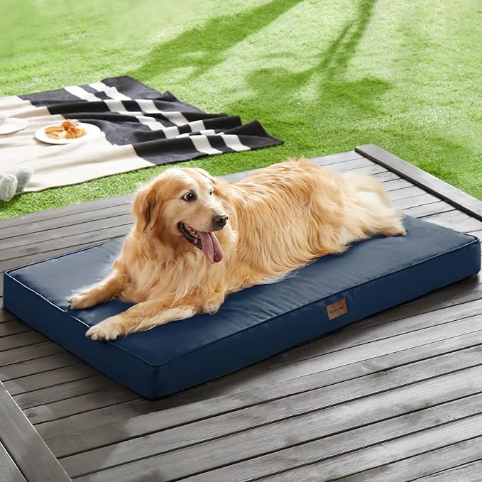 BFPETHOME Outdoor Dog Bed for Medium, Large, Extra Large Dogs - Waterproof, Orthopedic With Removable Washable Cover, Egg Crate Foam Mat (42 x 30 in, Navy)