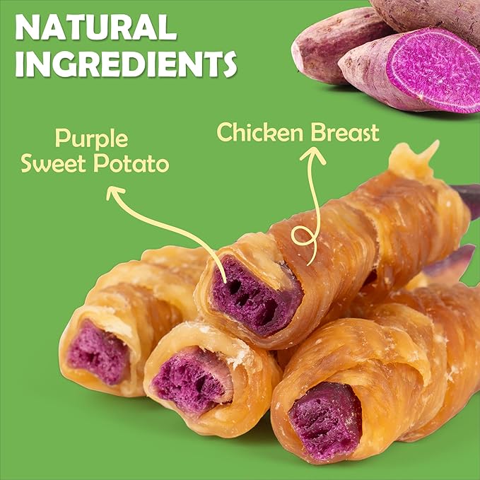 MON2SUN Rawhide Free Dog Treats, Chicken Wrapped Purple Sweet Potato Snacks, Healthy and Natural, Training Treats for Small Dogs, 10.6oz (30 Count - Pack of 1)