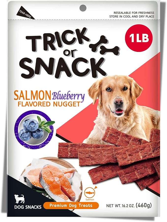 Premium 1lb Dog Jerky Treats | Dog Training | Dog Walking | Natural Grillers | Healthy Smoked Beef Chicken Salmon Chews Snacks Salmon Blueberry Nugget