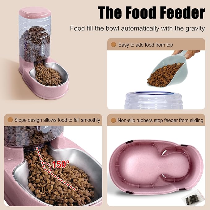 Stainless Steel Automatic Pet Feeder for Small&Medium Pets Automatic Food Feeder and Waterer Stainless Steel Bowls Set 3.8 L, Travel Supply Feeder and Water Dispenser for Dogs Cats Pets Animals