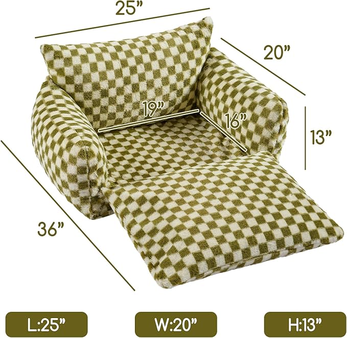 Hollypet Cat Bed Fluffy Plush Mutifuctional Double-Layer Soft Pet Couch Orthopedic Sofa Nest Beds for Small Cats and Dogs, Green and White (25x20x13 inch)